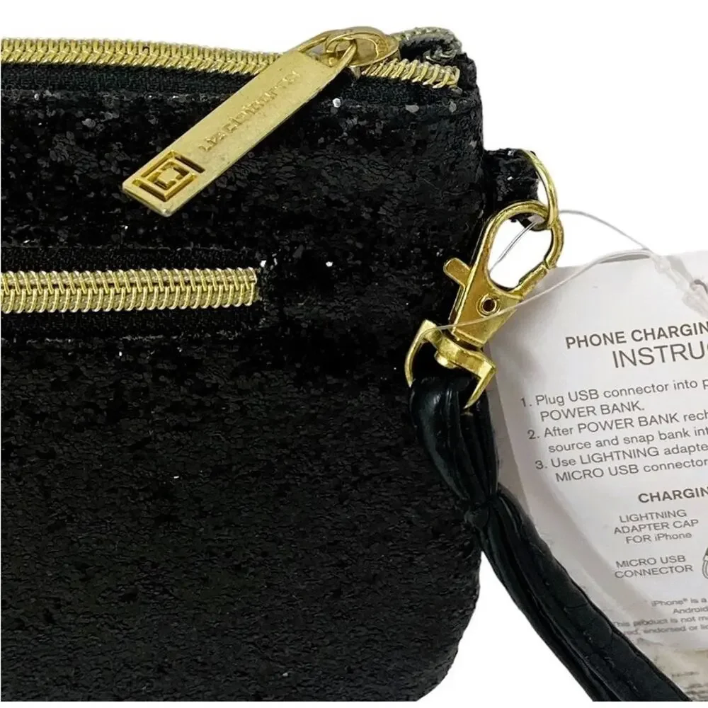 LIZ CLAIBORNE Iphone & Android Phone Charging Wallet Black Glitter Clutch Purse